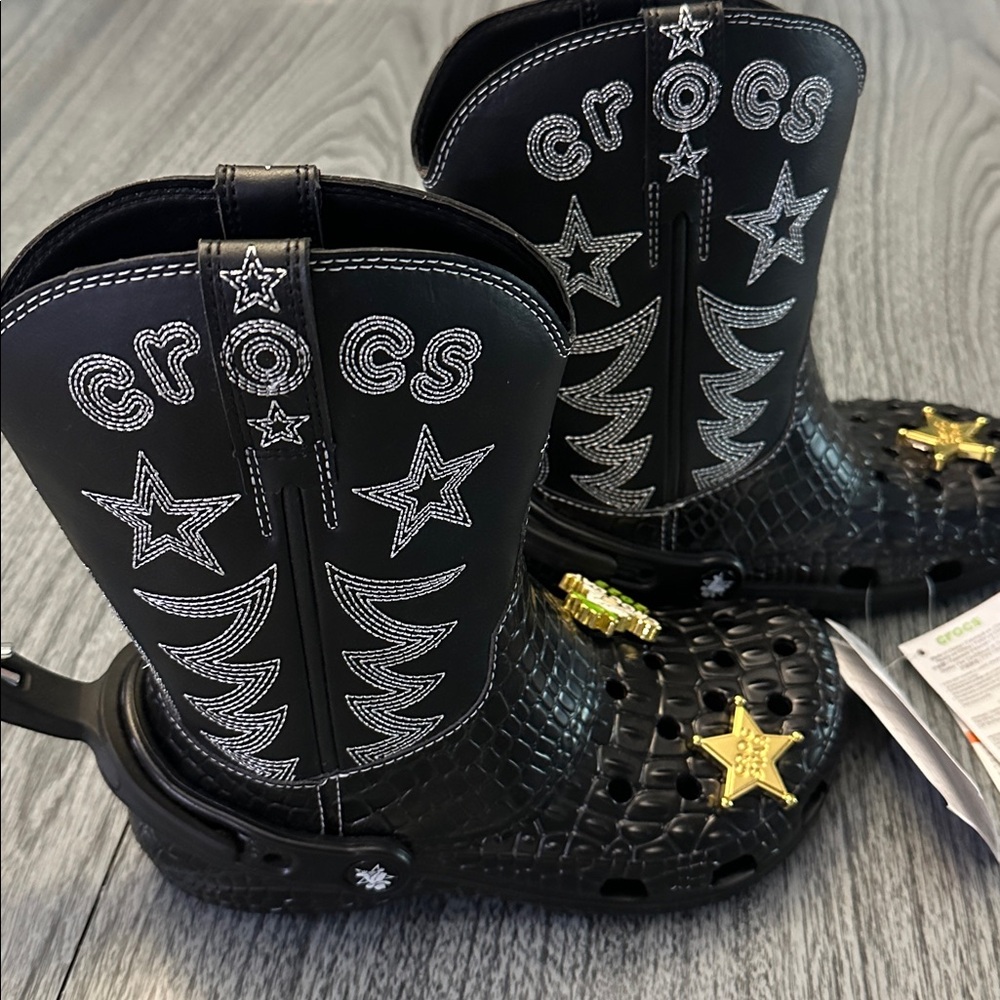 CROCS Black and Silver Cowboy Boots limited edition